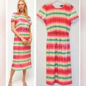 J.Crew‎ Short-Sleeve Sequin Dress in Watermelon Stripe Size 2